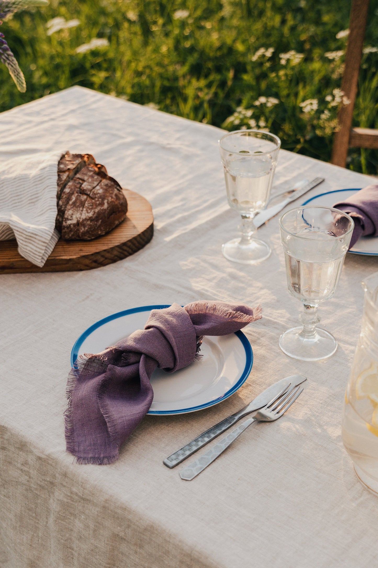 Natural Light linen tablecloth with ruffles