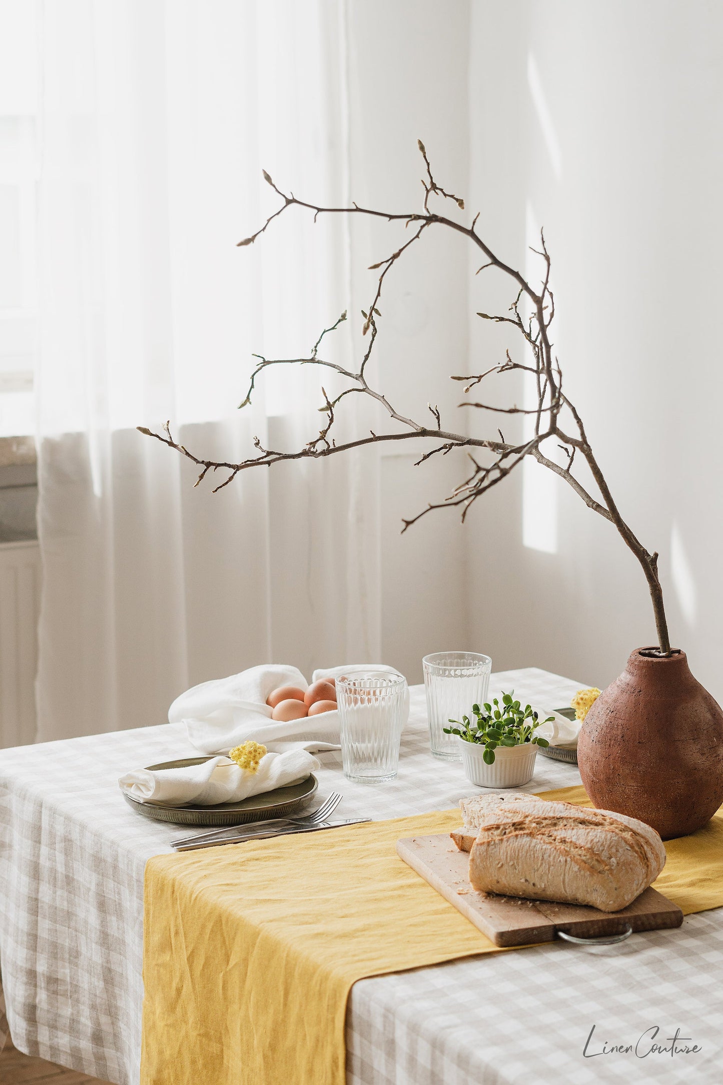 Greyish Mint linen table runner