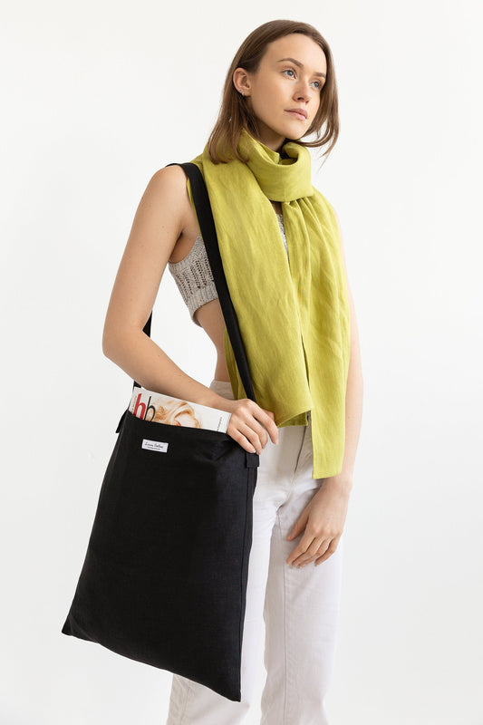 Black linen crossbody bag